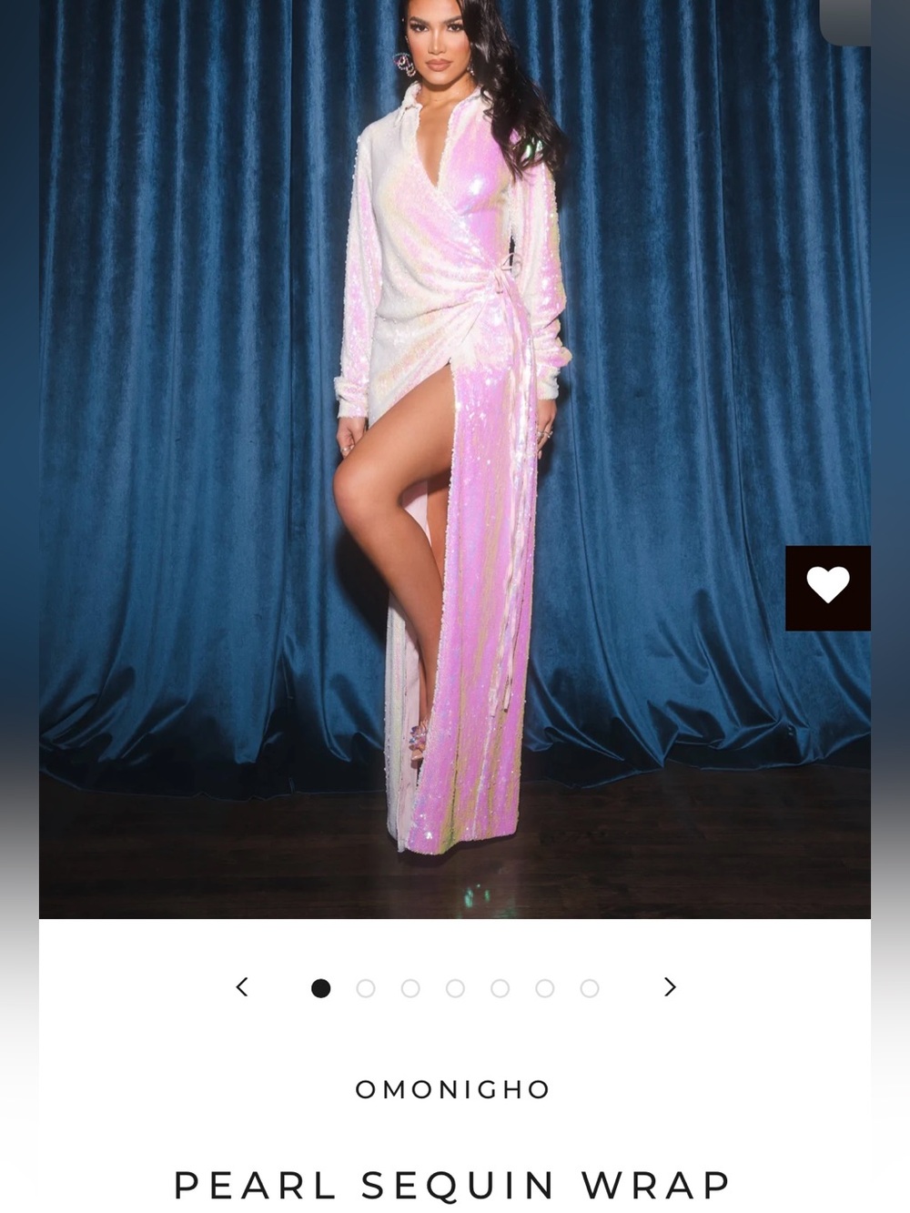 OFUURE Pearl Sequin Wrap Gown in Iridescent Pink and White